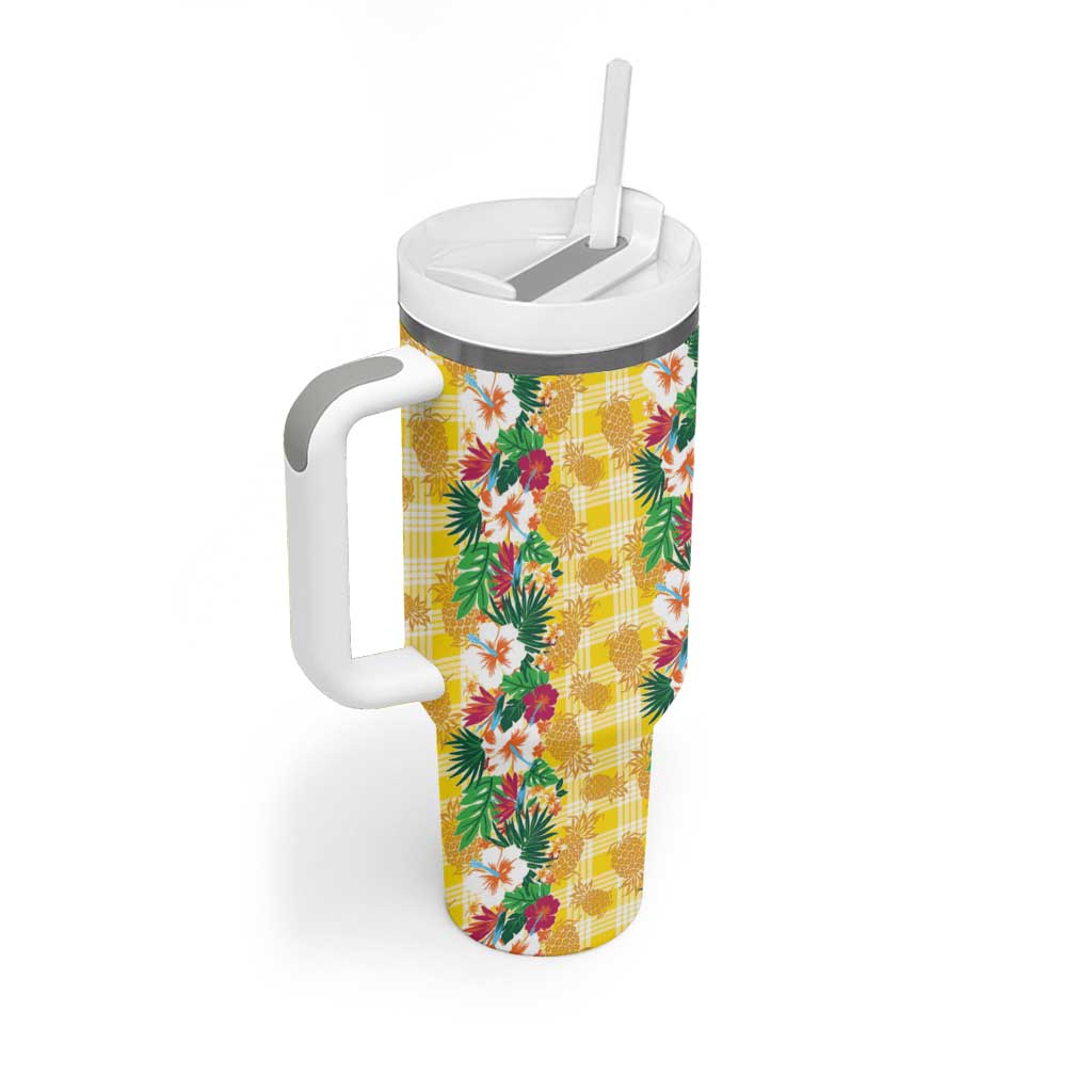 Hawaiian Palaka Tumbler With Handle Hibiscus Pineapple Lei - Polynesian Pride
