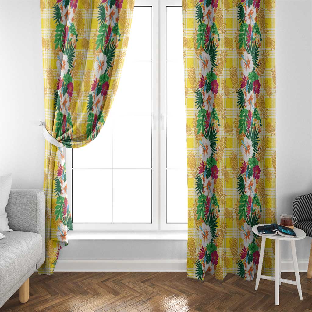 Hawaiian Palaka Window Curtain Hibiscus Pineapple Lei - Polynesian Pride