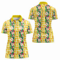Hawaiian Palaka Women Polo Shirt Hibiscus Pineapple Lei - Polynesian Pride