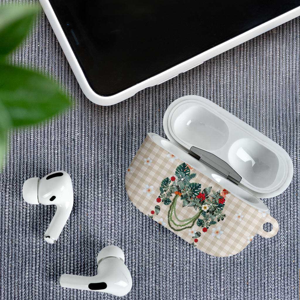 Brown Hawaiian Palaka AirPods Case Kukui Nut Money Lei - Polynesian Pride