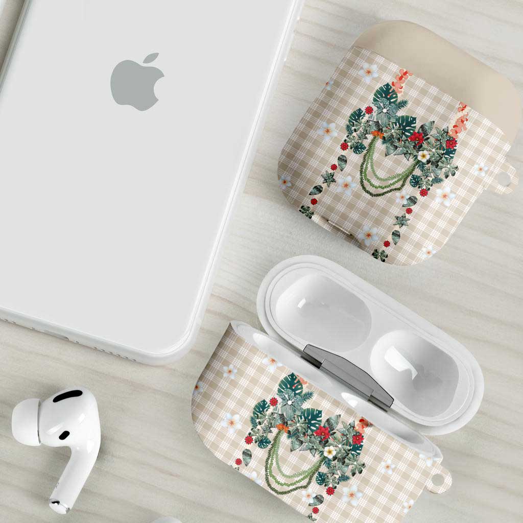 Brown Hawaiian Palaka AirPods Case Kukui Nut Money Lei - Polynesian Pride