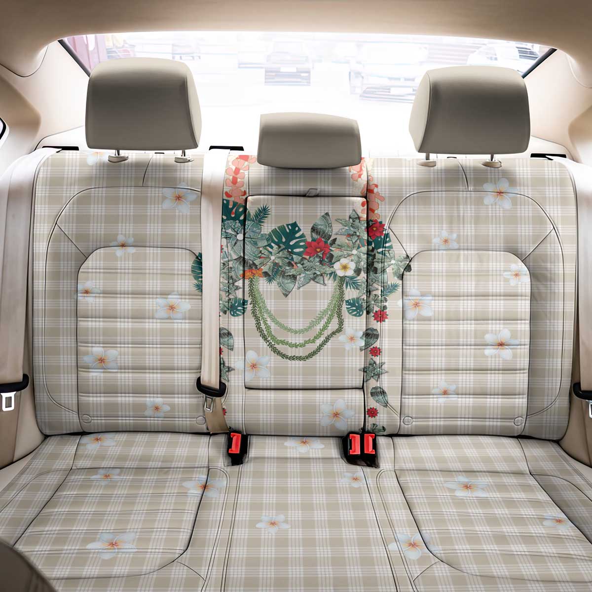 Brown Hawaiian Palaka Back Car Seat Cover Kukui Nut Money Lei - Polynesian Pride