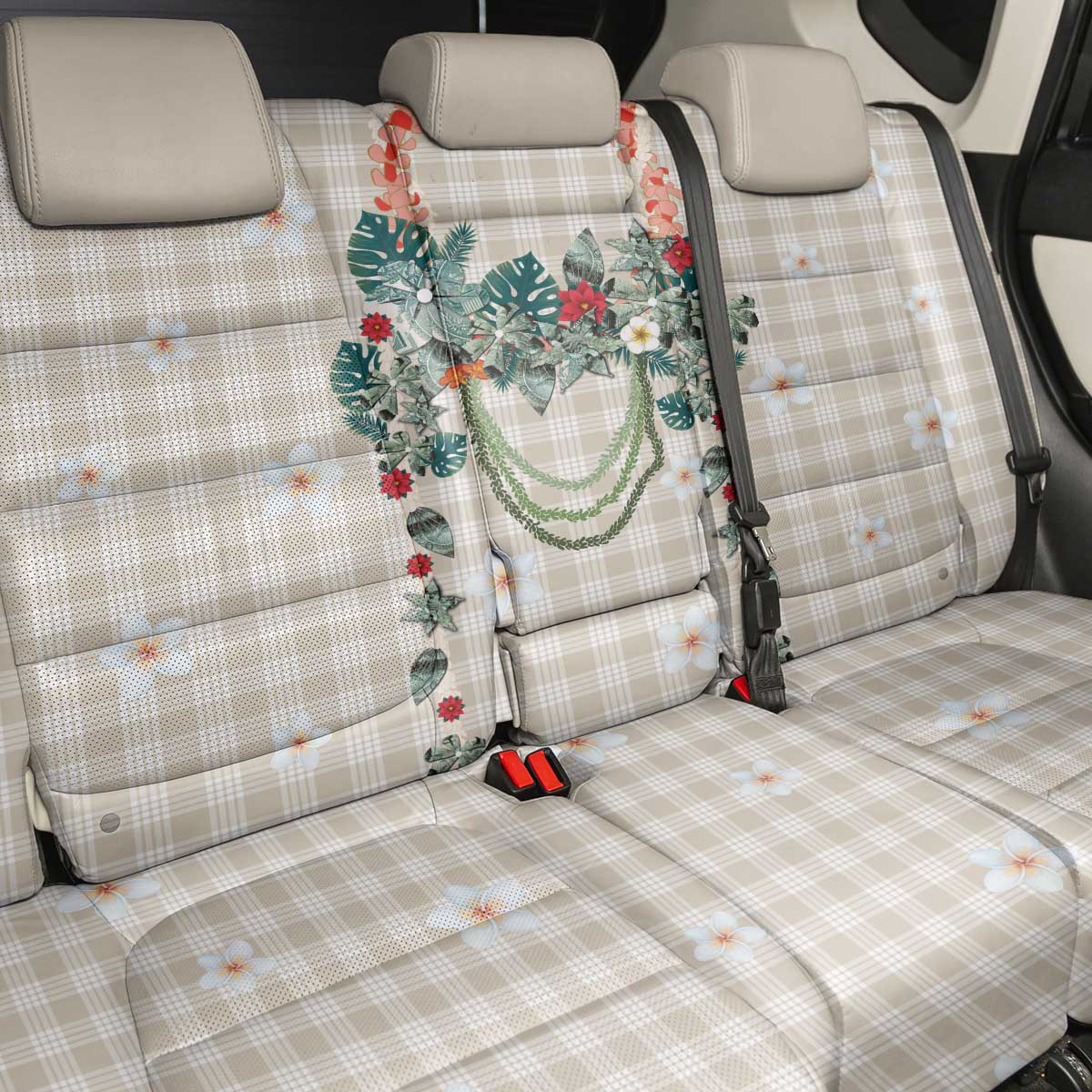Brown Hawaiian Palaka Back Car Seat Cover Kukui Nut Money Lei - Polynesian Pride