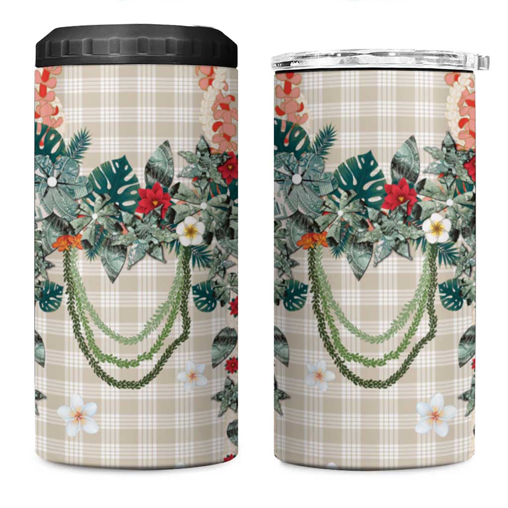 Brown Hawaiian Palaka 4 in 1 Can Cooler Tumbler Kukui Nut Money Lei - Polynesian Pride