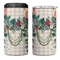 Brown Hawaiian Palaka 4 in 1 Can Cooler Tumbler Kukui Nut Money Lei - Polynesian Pride