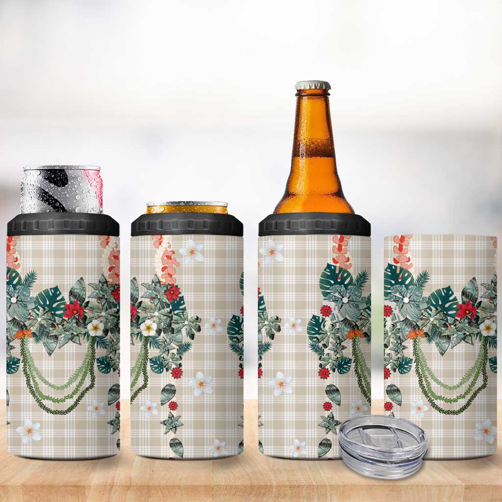Brown Hawaiian Palaka 4 in 1 Can Cooler Tumbler Kukui Nut Money Lei - Polynesian Pride