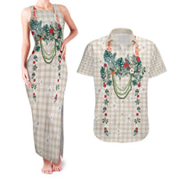 Brown Hawaiian Palaka Couples Matching Tank Maxi Dress and Hawaiian Shirt Kukui Nut Money Lei LT9 Brown - Polynesian Pride