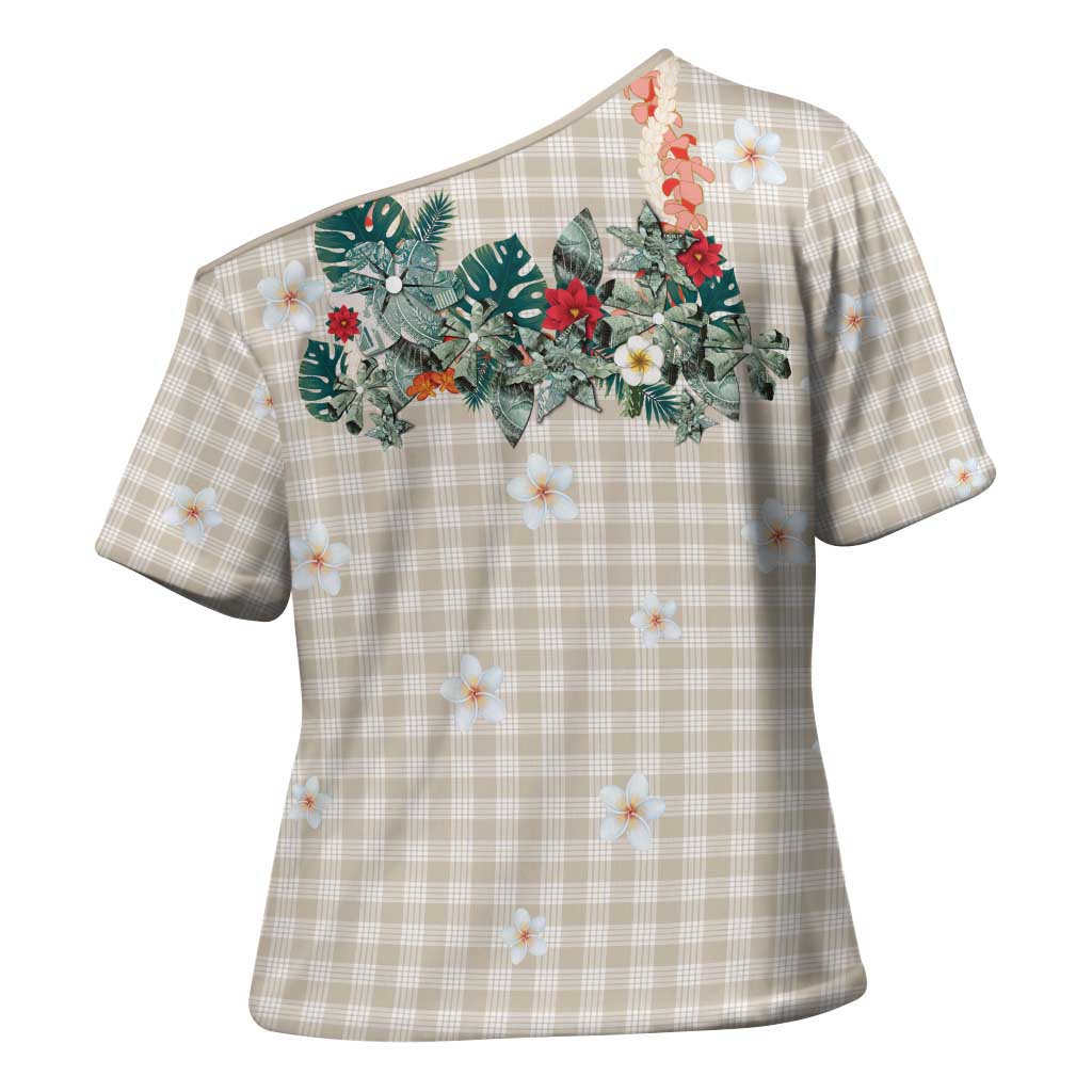 Brown Hawaiian Palaka Cross Shoulder Shirt Kukui Nut Money Lei LT9 - Polynesian Pride