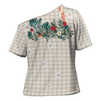 Brown Hawaiian Palaka Cross Shoulder Shirt Kukui Nut Money Lei LT9 - Polynesian Pride