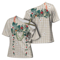 Brown Hawaiian Palaka Cross Shoulder Shirt Kukui Nut Money Lei LT9 - Polynesian Pride