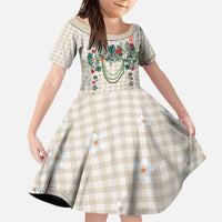 Brown Hawaiian Palaka Family Matching Long Sleeve Bodycon Dress and Hawaiian Shirt Kukui Nut Money Lei LT9 Daughter's Dress Brown - Polynesian Pride