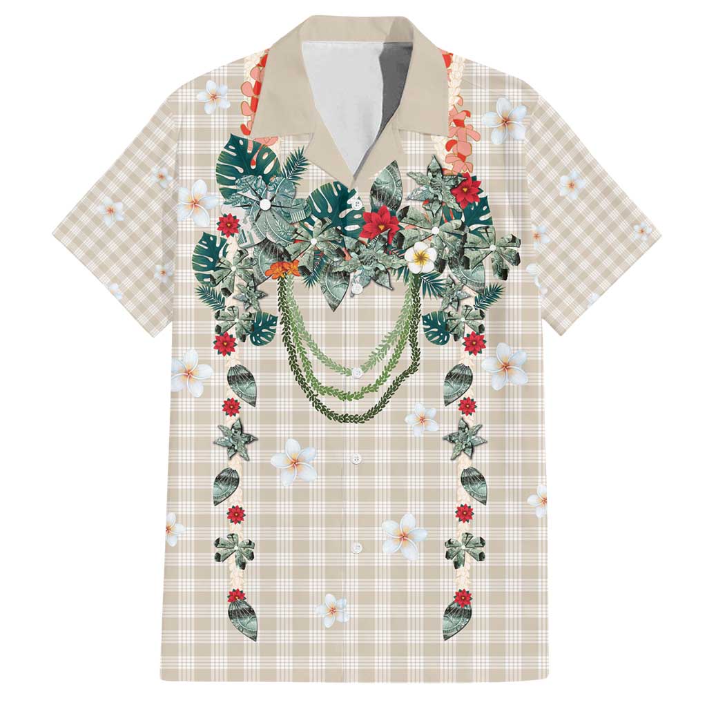 Brown Hawaiian Palaka Family Matching Off Shoulder Short Dress and Hawaiian Shirt Kukui Nut Money Lei LT9 Dad's Shirt - Short Sleeve Brown - Polynesian Pride