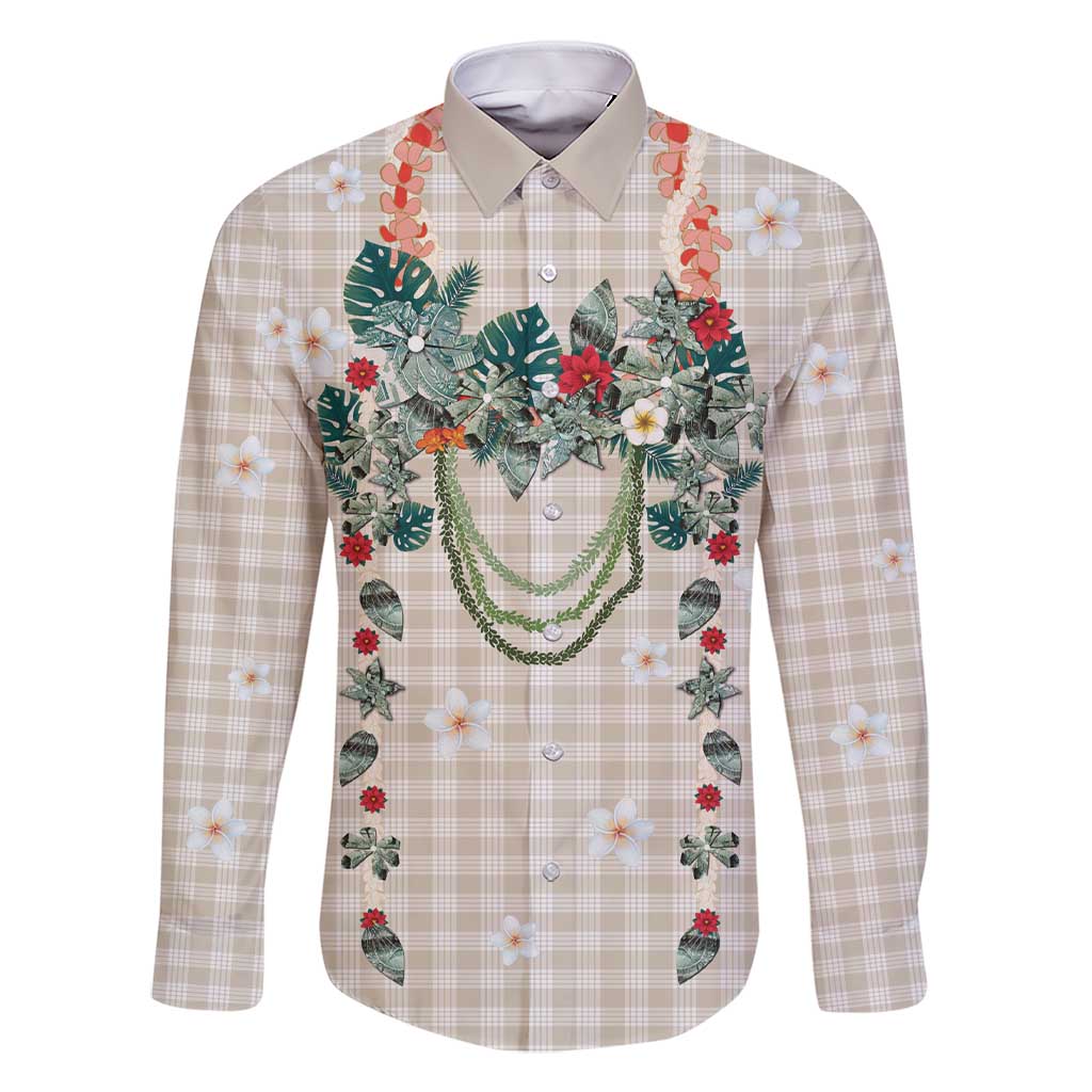 Brown Hawaiian Palaka Family Matching Short Sleeve Bodycon Dress and Hawaiian Shirt Kukui Nut Money Lei LT9 Dad's Shirt - Long Sleeve Brown - Polynesian Pride