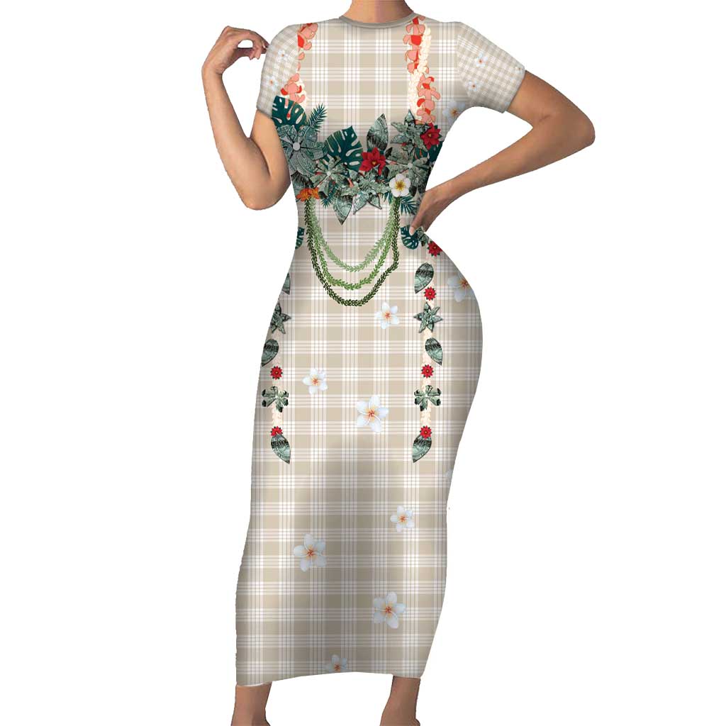 Brown Hawaiian Palaka Family Matching Short Sleeve Bodycon Dress and Hawaiian Shirt Kukui Nut Money Lei LT9 Mom's Dress Brown - Polynesian Pride