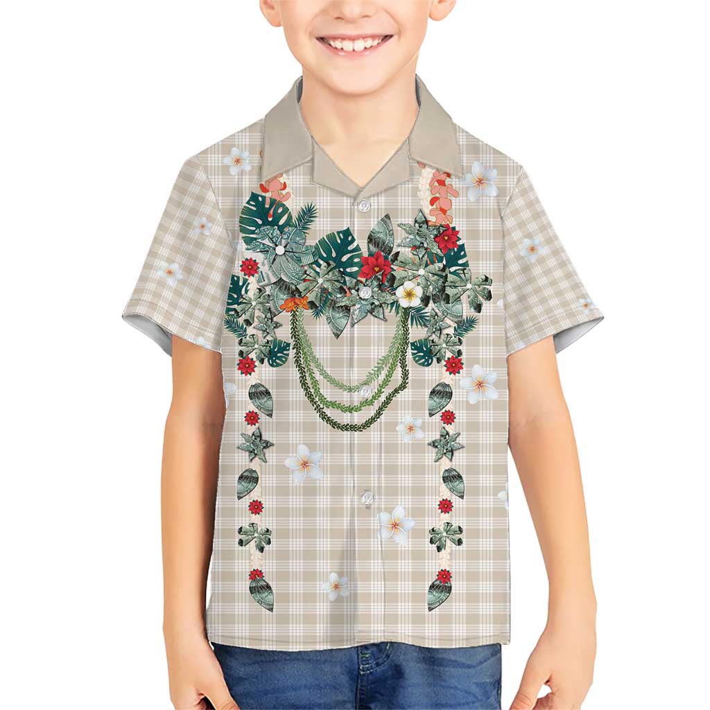 Brown Hawaiian Palaka Family Matching Short Sleeve Bodycon Dress and Hawaiian Shirt Kukui Nut Money Lei LT9 Son's Shirt Brown - Polynesian Pride
