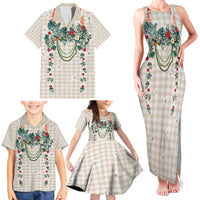 Brown Hawaiian Palaka Family Matching Tank Maxi Dress and Hawaiian Shirt Kukui Nut Money Lei LT9 - Polynesian Pride