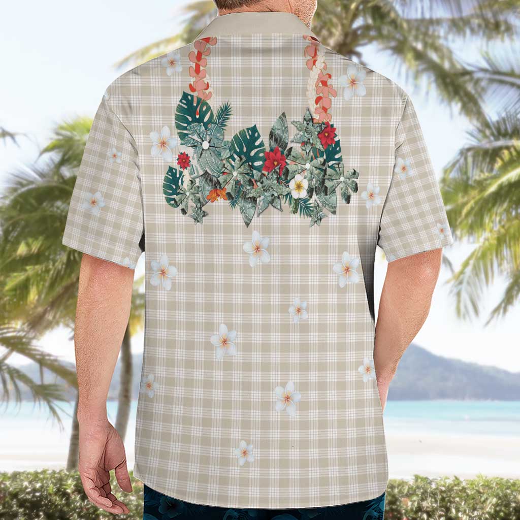 Brown Hawaiian Palaka Hawaiian Shirt Kukui Nut Money Lei - Polynesian Pride