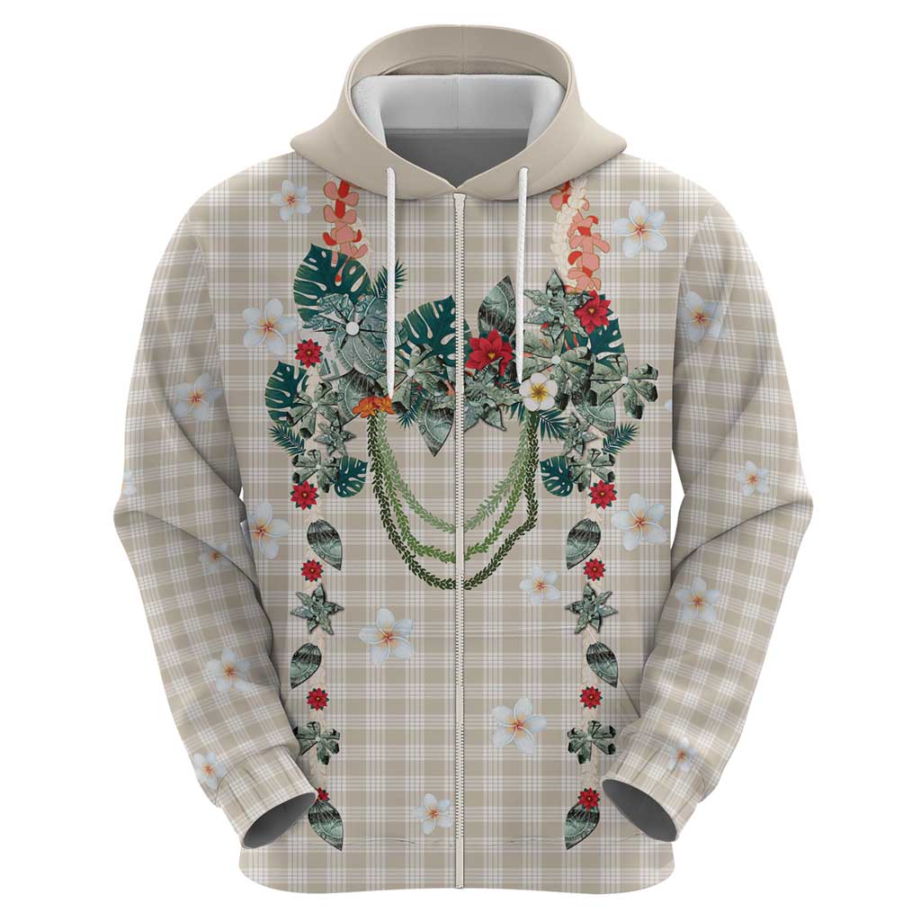 Brown Hawaiian Palaka Hoodie Kukui Nut Money Lei - Polynesian Pride