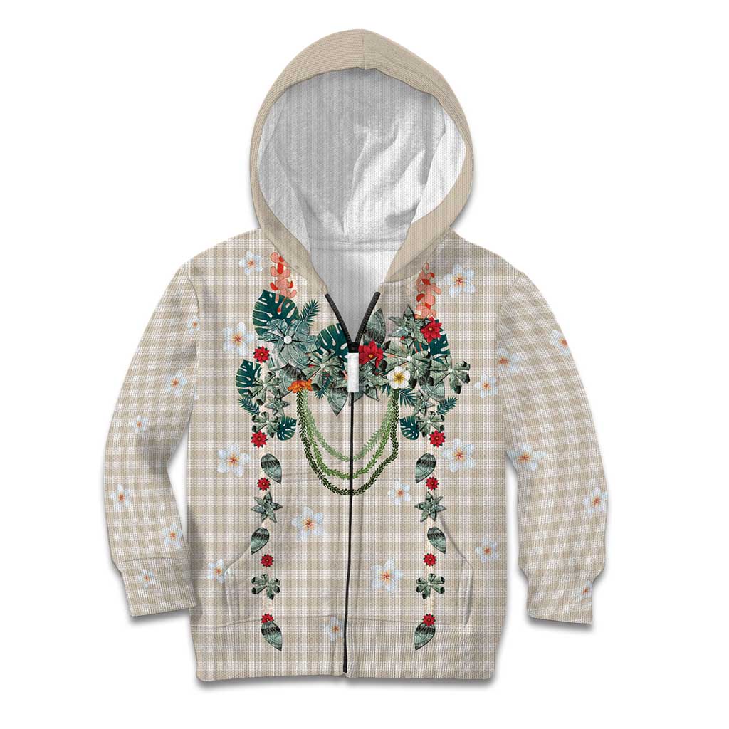 Brown Hawaiian Palaka Kid Hoodie Kukui Nut Money Lei - Polynesian Pride