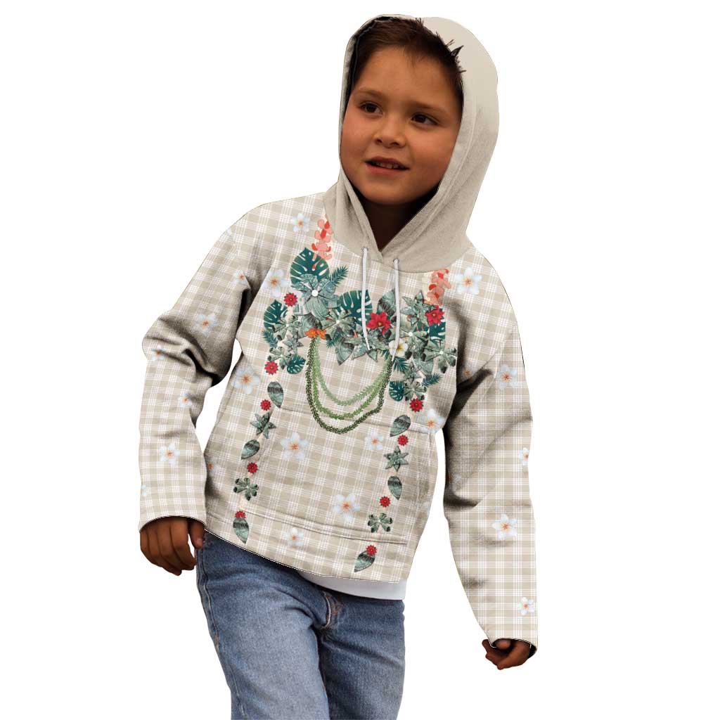 Brown Hawaiian Palaka Kid Hoodie Kukui Nut Money Lei - Polynesian Pride
