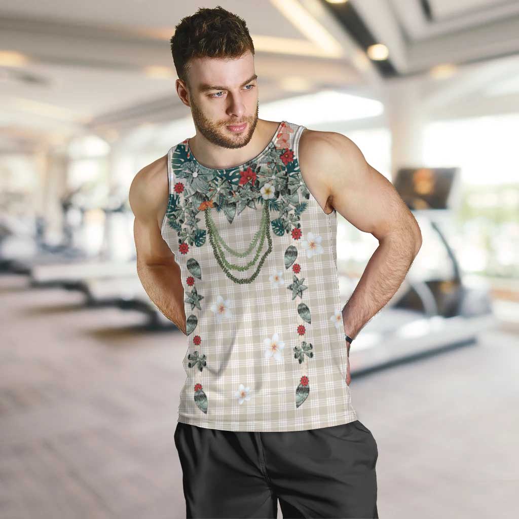Brown Hawaiian Palaka Men Tank Top Kukui Nut Money Lei - Polynesian Pride
