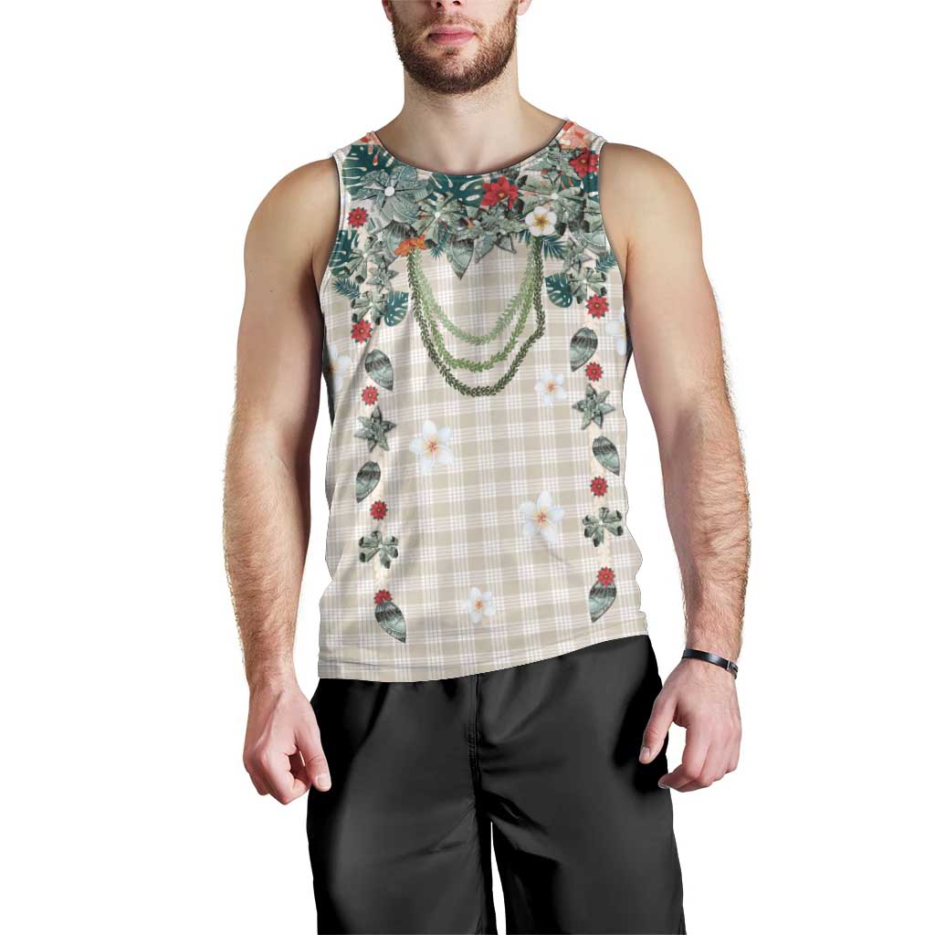 Brown Hawaiian Palaka Men Tank Top Kukui Nut Money Lei - Polynesian Pride