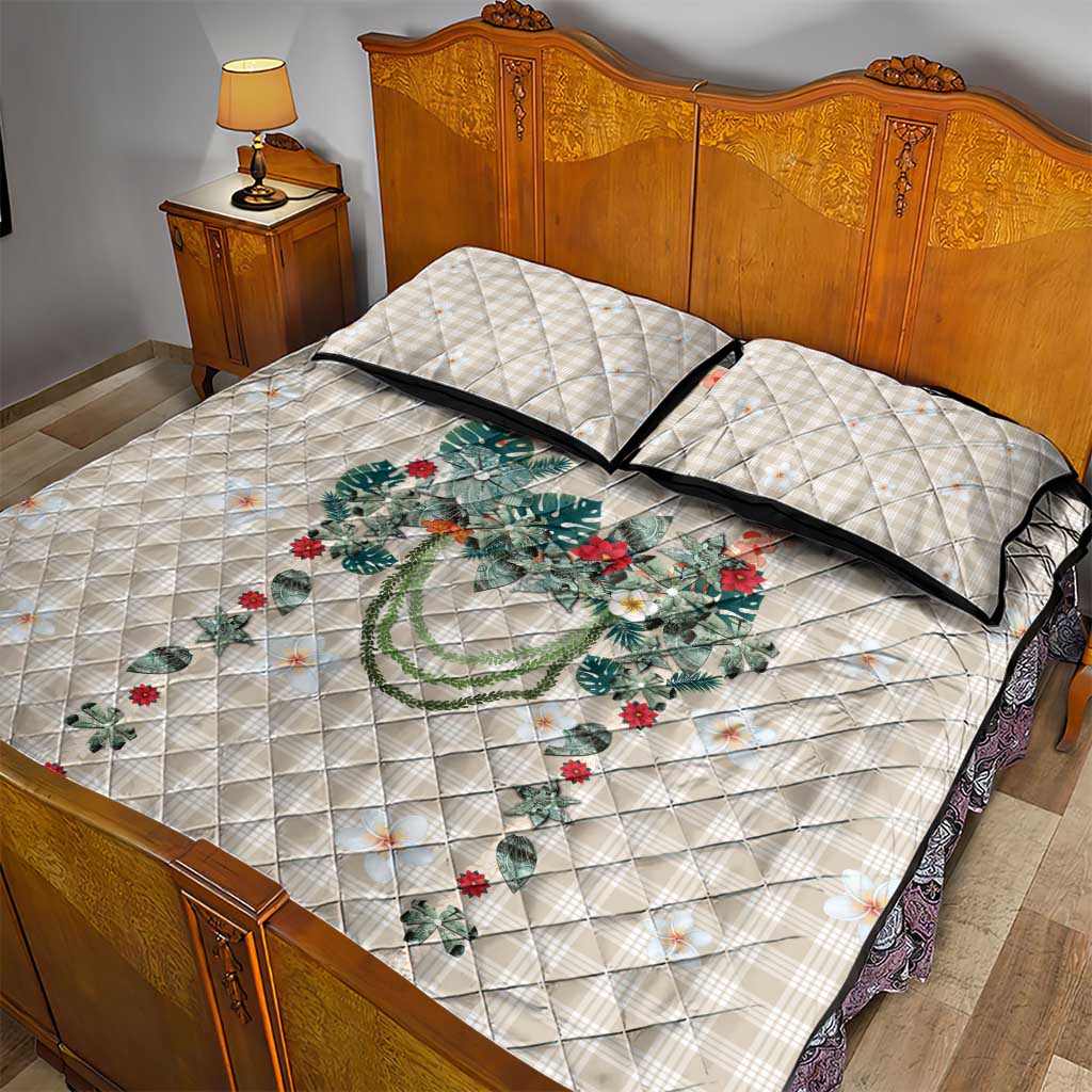 Brown Hawaiian Palaka Quilt Bed Set Kukui Nut Money Lei - Polynesian Pride