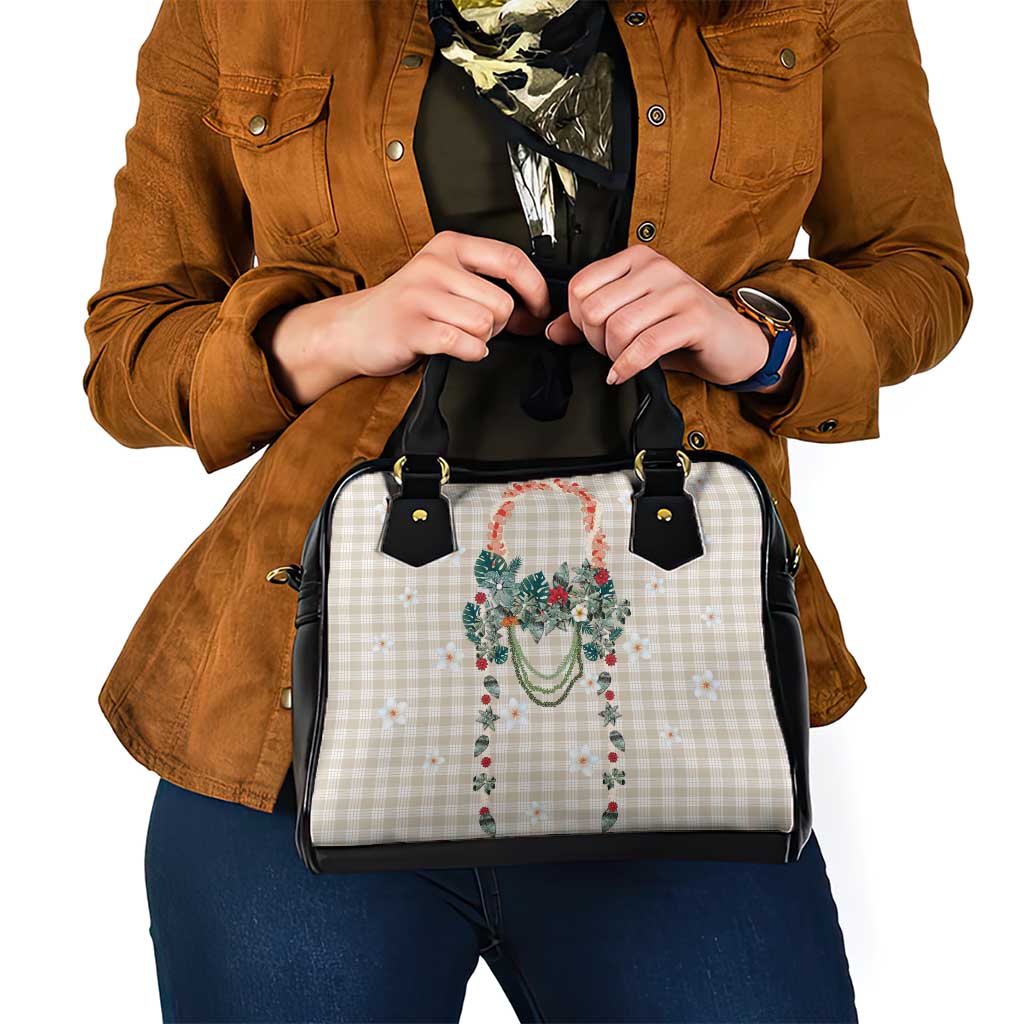 Brown Hawaiian Palaka Shoulder Handbag Kukui Nut Money Lei - Polynesian Pride