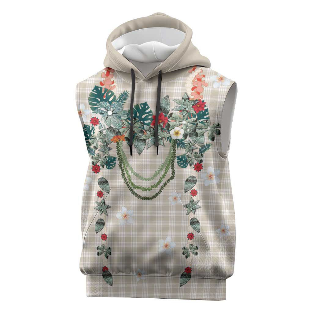 Brown Hawaiian Palaka Sleeveless Hoodie Kukui Nut Money Lei LT9 Brown - Polynesian Pride