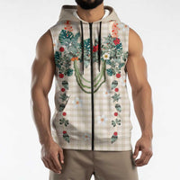 Brown Hawaiian Palaka Sleeveless Zip Hoodie Kukui Nut Money Lei - Polynesian Pride