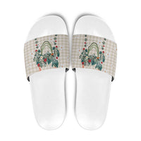 Brown Hawaiian Palaka Slide Sandals Kukui Nut Money Lei - Polynesian Pride