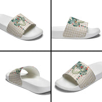 Brown Hawaiian Palaka Slide Sandals Kukui Nut Money Lei - Polynesian Pride