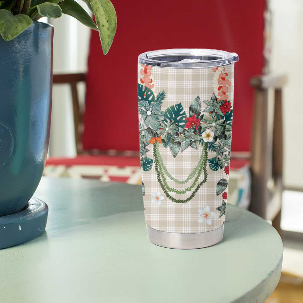 Brown Hawaiian Palaka Tumbler Cup Kukui Nut Money Lei - Polynesian Pride