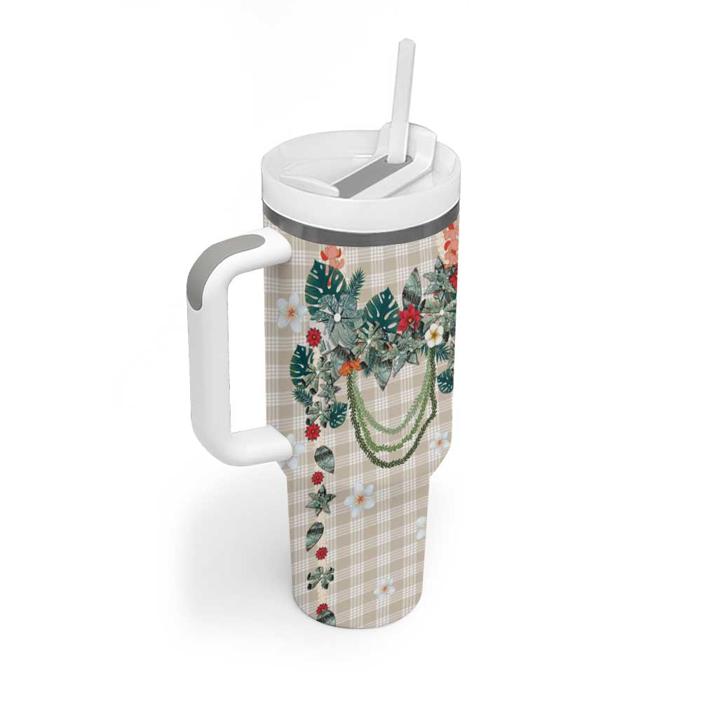 Brown Hawaiian Palaka Tumbler With Handle Kukui Nut Money Lei - Polynesian Pride