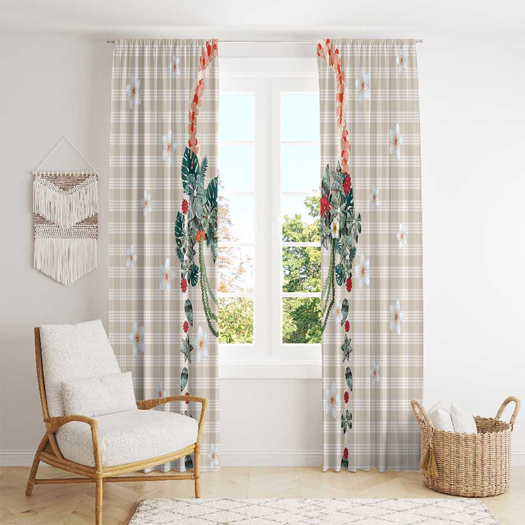 Brown Hawaiian Palaka Window Curtain Kukui Nut Money Lei - Polynesian Pride