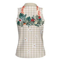 Brown Hawaiian Palaka Women Sleeveless Polo Shirt Kukui Nut Money Lei LT9 - Polynesian Pride