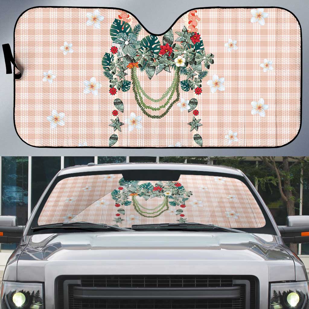 Peach Hawaiian Palaka Auto Sun Shade Kukui Nut Money Lei LT9 Peach - Polynesian Pride