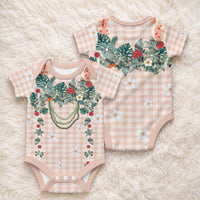 Peach Hawaiian Palaka Baby Onesie Kukui Nut Money Lei LT9 - Polynesian Pride