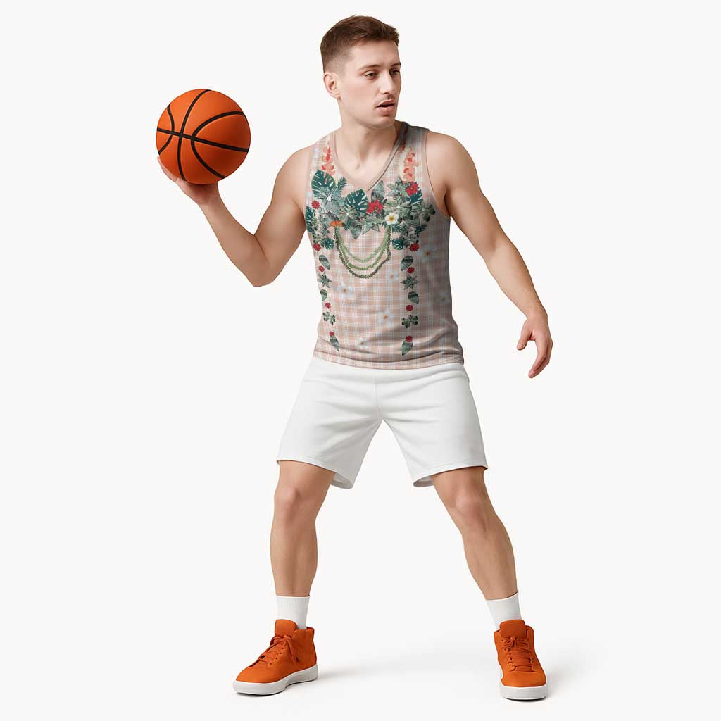 Peach Hawaiian Palaka Basketball Jersey Kukui Nut Money Lei LT9 - Polynesian Pride