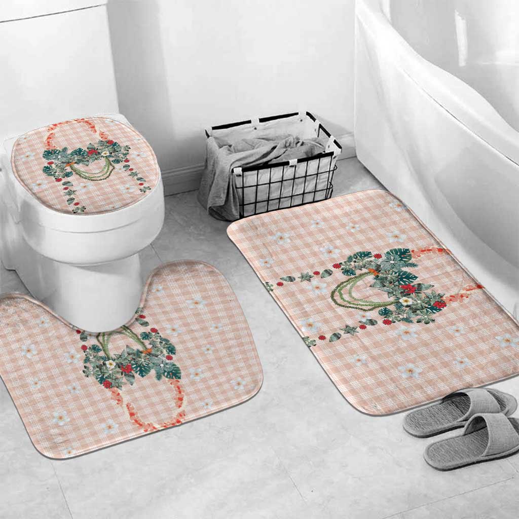Peach Hawaiian Palaka Bathroom Set Kukui Nut Money Lei LT9 Mat Set Only (3 pcs) One Size Peach - Polynesian Pride