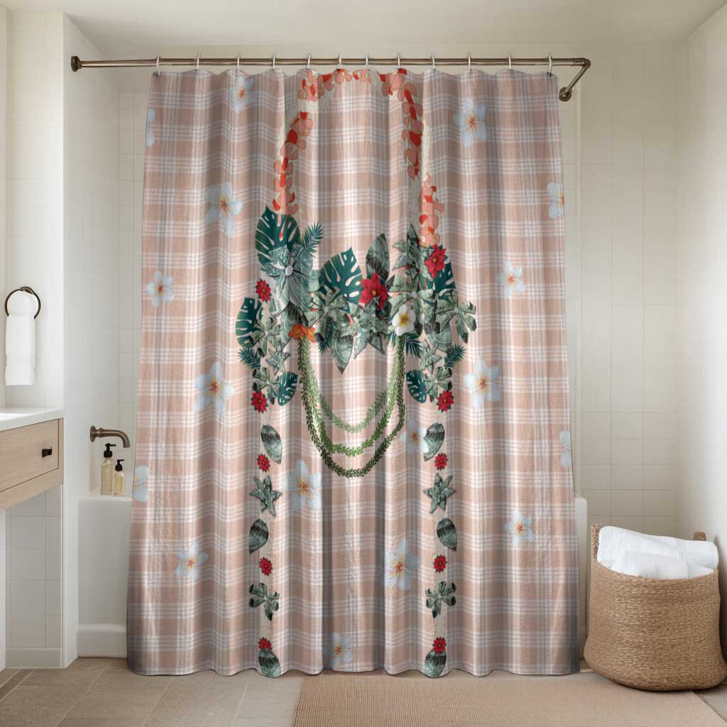 Peach Hawaiian Palaka Bathroom Set Kukui Nut Money Lei LT9 Shower Curtain Only Peach - Polynesian Pride