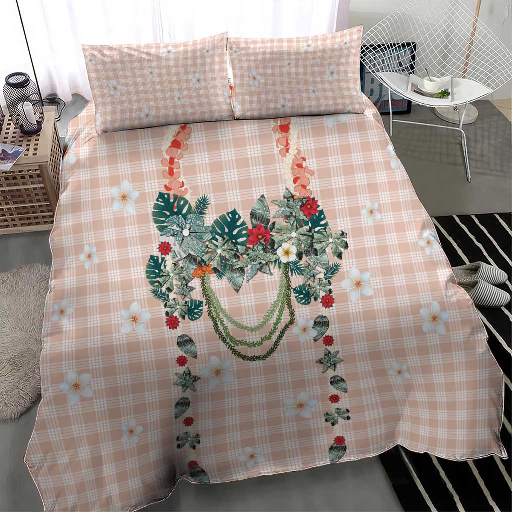 Peach Hawaiian Palaka Bedding Set Kukui Nut Money Lei - Polynesian Pride