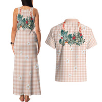 Peach Hawaiian Palaka Couples Matching Tank Maxi Dress and Hawaiian Shirt Kukui Nut Money Lei LT9 - Polynesian Pride