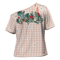 Peach Hawaiian Palaka Cross Shoulder Shirt Kukui Nut Money Lei LT9 - Polynesian Pride