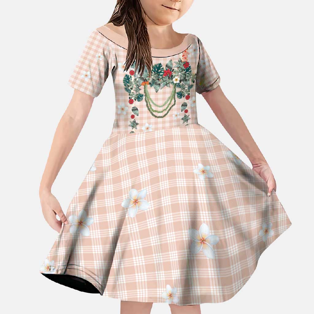 Peach Hawaiian Palaka Family Matching Mermaid Dress and Hawaiian Shirt Kukui Nut Money Lei LT9 Daughter's Dress Peach - Polynesian Pride