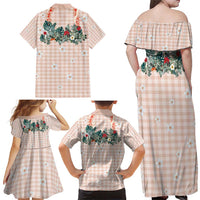 Peach Hawaiian Palaka Family Matching Off Shoulder Maxi Dress and Hawaiian Shirt Kukui Nut Money Lei LT9 - Polynesian Pride