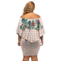 Peach Hawaiian Palaka Family Matching Off Shoulder Short Dress and Hawaiian Shirt Kukui Nut Money Lei LT9 - Polynesian Pride