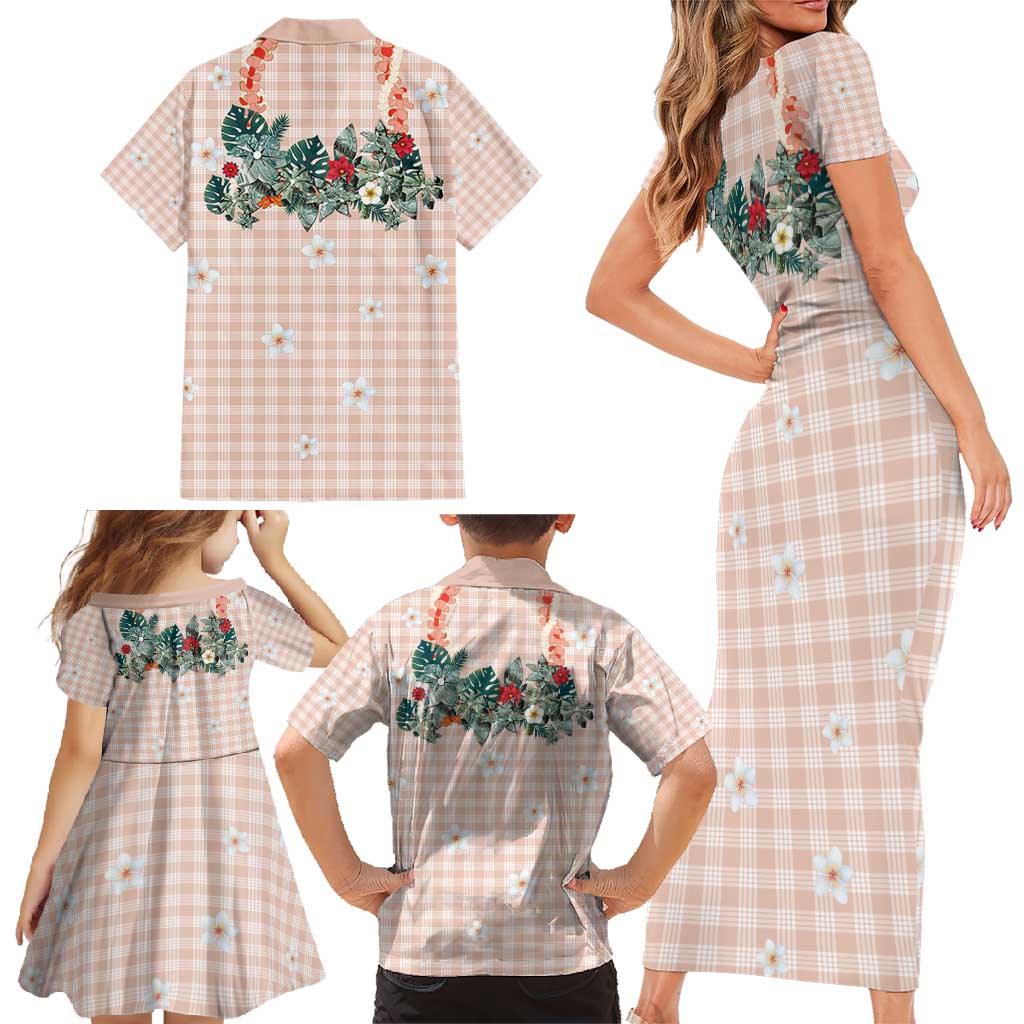 Peach Hawaiian Palaka Family Matching Short Sleeve Bodycon Dress and Hawaiian Shirt Kukui Nut Money Lei LT9 - Polynesian Pride