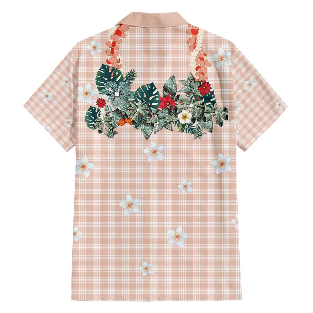 Peach Hawaiian Palaka Family Matching Short Sleeve Bodycon Dress and Hawaiian Shirt Kukui Nut Money Lei LT9 - Polynesian Pride