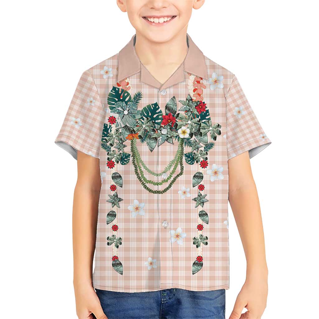 Peach Hawaiian Palaka Family Matching Short Sleeve Bodycon Dress and Hawaiian Shirt Kukui Nut Money Lei LT9 Son's Shirt Peach - Polynesian Pride